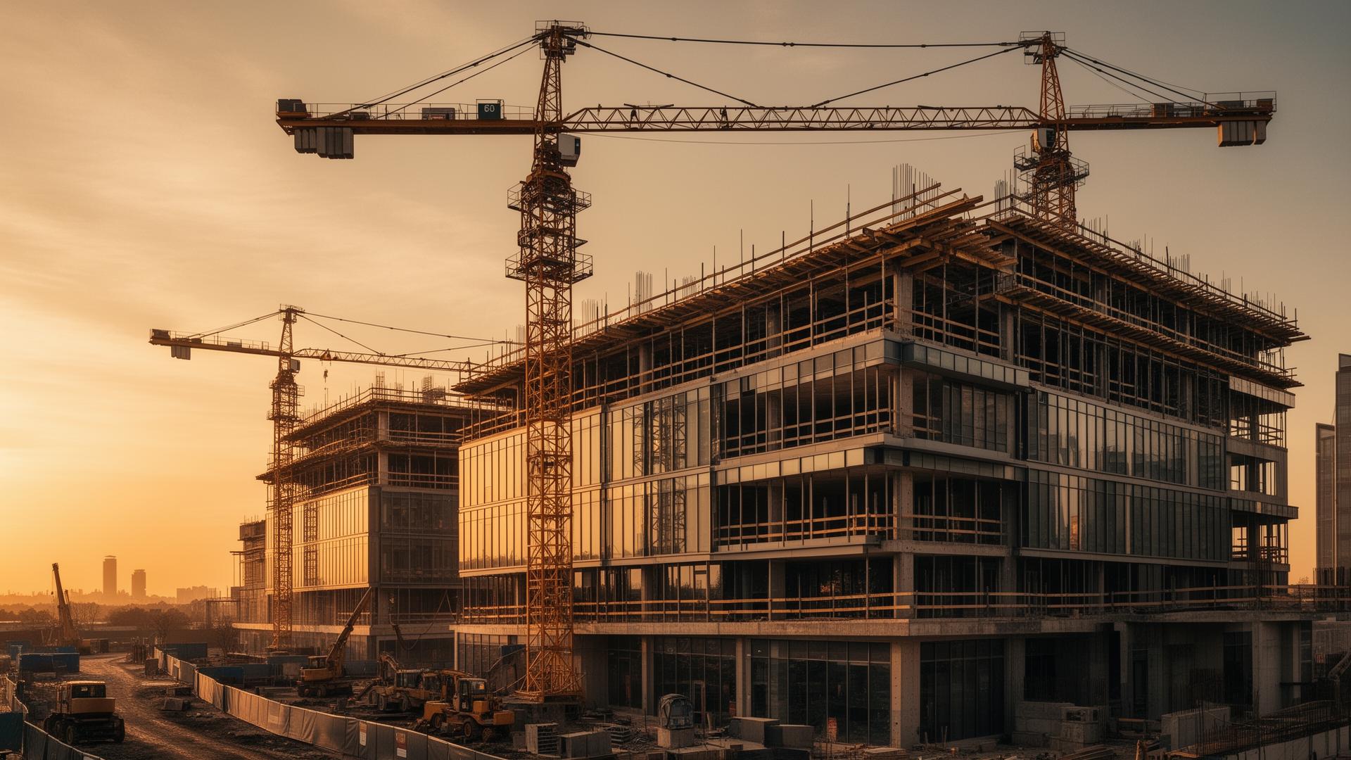 Zalera Ltd commercial construction site at golden hour